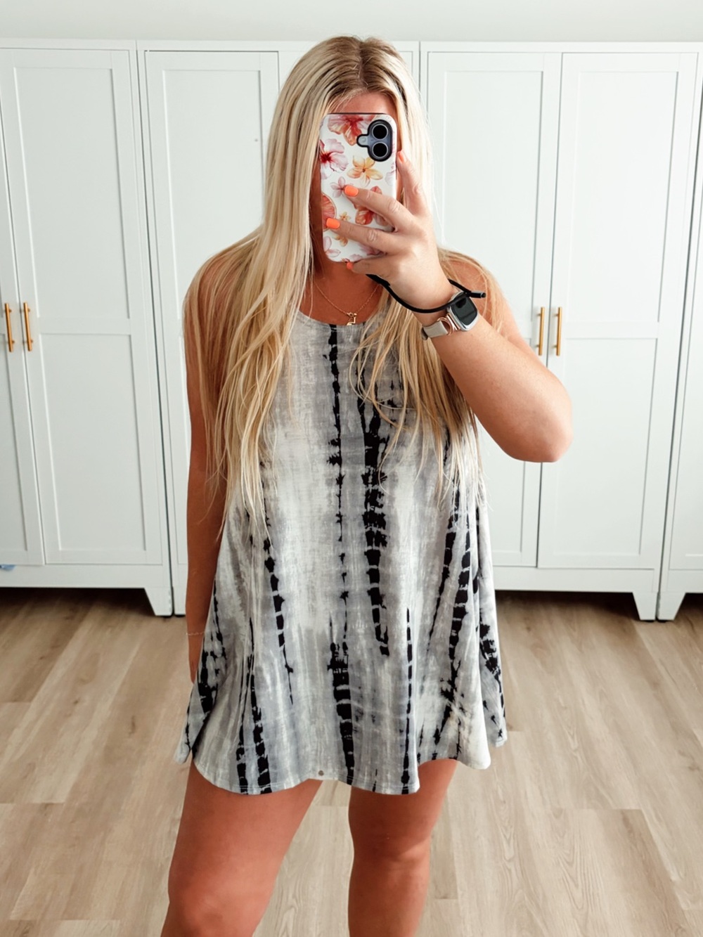 Black white and gray tie dye high neck dress